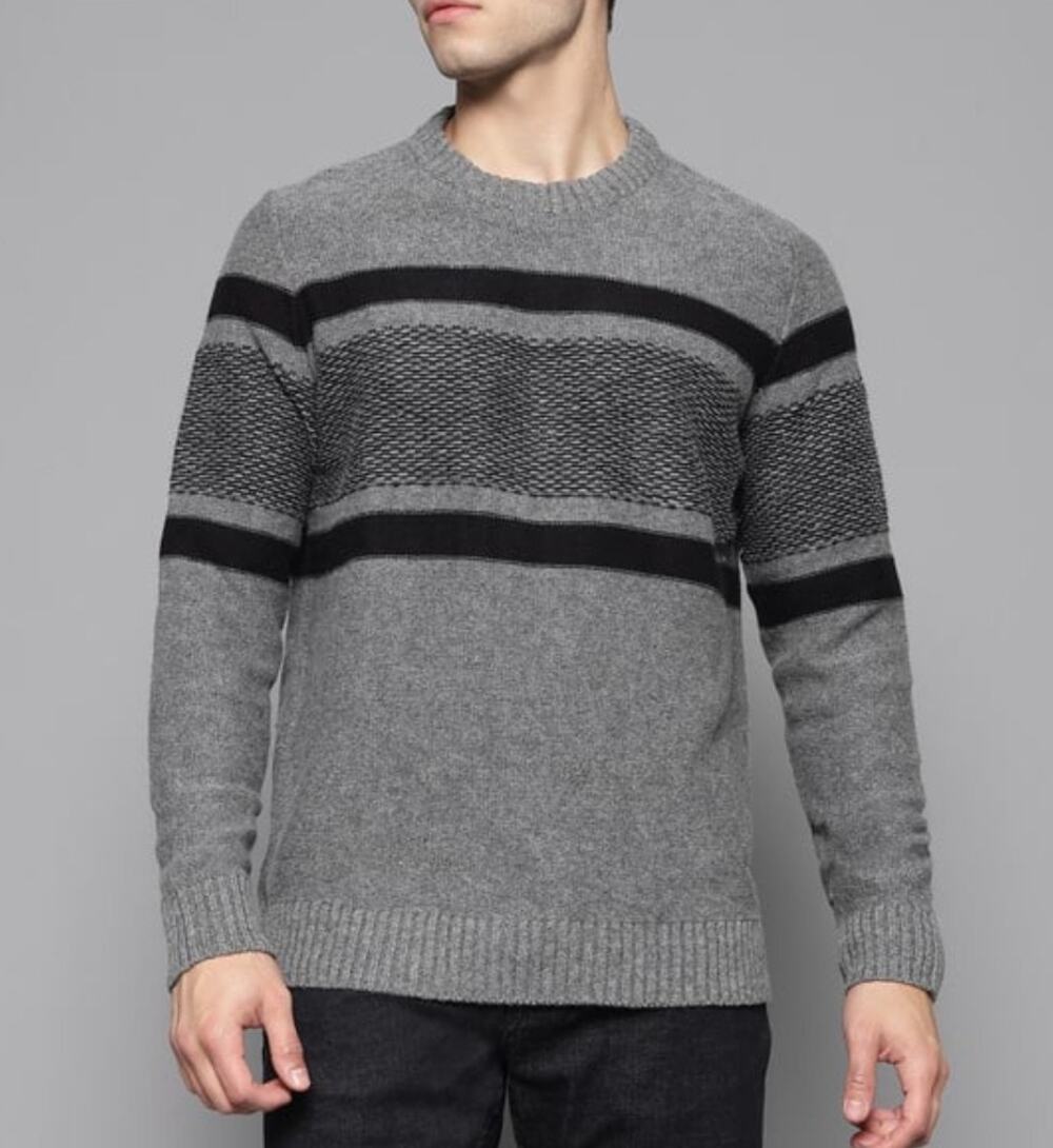 American Eagle NEW Men's Crewneck Gray/Grey & Black Pullover Sweater - Size M